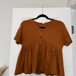 SHEIN Brown Button-Front Blouse